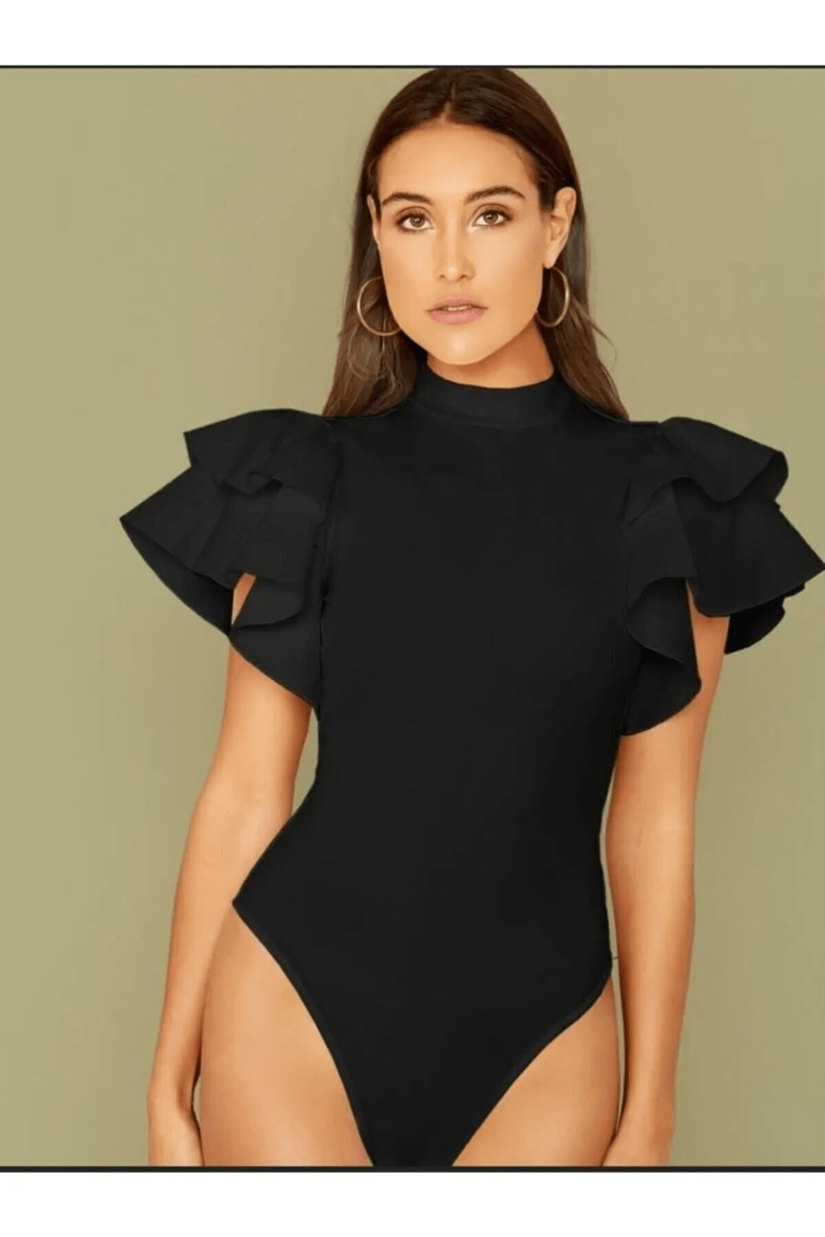 Kadın Kolları Volanlı Bodysuit