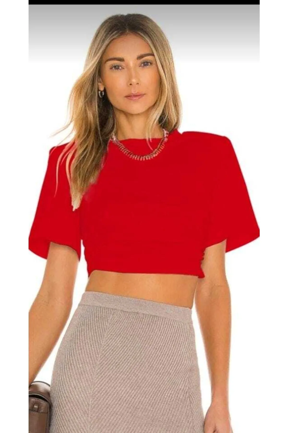 Kadın Kırmızı Vatkalı Croptop